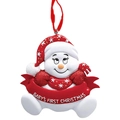 Harz-Schneemann-Anhänger mit Baby's First Christmas Banner und rotem Seidenband - Rot