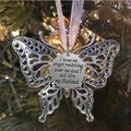 Angel wing butterfly memorial ornament with silver engraved heart on a purple ribbon - Husband