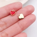 Pink heart pendant with gold bead border and love lettering for DIY jewelry making - Red Small Heart Style (18015)