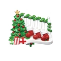 Christmas tree and red stockings ornament with green needles and white picket fence - Stockings Style Beta