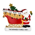 Ornamento natalizio personalizzato con Babbo Natale e quattro renne su una slitta rossa - 4 Cani Domestici (c0841)