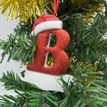 Weihnachtsbaum-Anhänger Buchstabe B in Rot glitzernd mit Weihnachtsmütze und Band - Buchstabe B (Stil B)