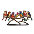 Bunte Acryl-Vögel auf einem Zweig im Buntglas-Stil, 7er-Set mit schwarzer Basis - 7 Vögel (Mit Sockel)