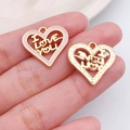 Pink enamel and gold heart pendants with 'I Love You' engraving for DIY jewelry - Pink ILOVEYOU Hollow Heart Style (21183)