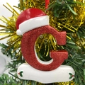 Sparkly red letter G Christmas tree ornament with Santa hat and holly berry detail - Letter G (Style G)