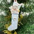 Addobbo natalizio personalizzato calza blu per neonato con dettagli di orso e stella - Blu