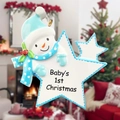 Weihnachtsbaumanhänger aus Harz mit Schneemann und Baby's 1st Christmas Inschrift - Blau