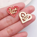 Golden heart-shaped 'I LOVE YOU' pendant with red enamel finish and DIY loop - Red ILOVEYOU Hollow Heart Style (21184)