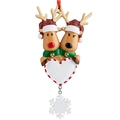 Adorno navideño de resina con renos gorros de purpurina y copo de nieve de corazón - Estilo Reno Copo de Nieve (Dos Cabezas)
