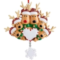 Christmas reindeer family of 6 resin ornament with glitter hats and a snowflake charm - Snowflake Reindeer Style (Six Heads)