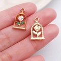 Pink drip oil and gold hollow rose flower charms for DIY necklace jewelry making - Pink Hollow Rose Style (21185)