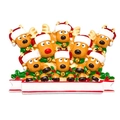 Christmas reindeer family resin ornament with 7 deer wearing red hats and green scarves - Painted Reindeer Head Style (Eight Heads)