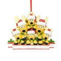 Christmas hanging ornament with six reindeer wearing Santa hats and a DIY white banner - Painted Reindeer Head Style (Six Heads)