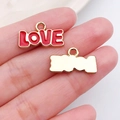 Pink heart pendant with LOVE letter engraving and red enamel finish for necklaces - Red LOVE Letter Plate Style (21186)