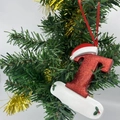 Christmas tree ornament featuring a red glitter letter T with Santa hat and name plate - Letter T (Style T)