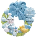 Ornamento corona Primo Natale del Bimbo con pupazzo di neve e papera in resina - Stile Pupazzo di Neve Ghirlanda Blu