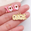 Pink and white enamel XOXO heart pendant with gold metal finish for jewelry making - Pink XOXO Letter Plate Style (21187)