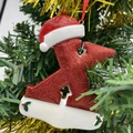 Letter X Christmas tree ornament with red glitter finish and festive Santa hat detail - Letter X (Style X)