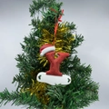 Sparkly red glitter Christmas letter Y hanging ornament with Santa hat on a tree - Letter Y (Style Y)