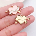Pink heart Cupid arrow charms with Love text for DIY jewelry making and pendants - Pink Arrow Through Heart Style (21190)