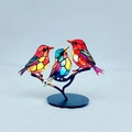 Ornamento artistico con tre uccelli in acrilico stile vetro colorato e base - 3 Uccelli (Una Zampa) con Base