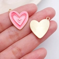 DIY pink heart charms with enamel finish and golden textured back for jewelry making - Pink Multi-Layer Heart Style (21191)