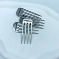 Detail of silver metal cheese markers with Cheddar engraving and four-prong design - CHEDDAR Label