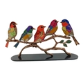 Handgefertigte bunte Emaille-Vögel auf Zweig Statue mit schwarzem ovalem Sockel Dekor - 5 Vögel (Mit Sockel)