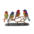 Bunte Vögel auf Bronzezweig-Basis, lebendige Metall-Heimdekoration im europäischen Stil - 4 Vögel (Mit Sockel)