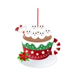 Close-up of red Christmas hot cocoa mug ornament with cute marshmallow faces - Six Marshmallows
