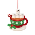 Detail van kerstmok-ornament met marshmallows, rode beker en gestreepte zuurstok - Marshmallow Familie Stijl (A448)