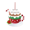 Close-up of a festive Christmas coffee cup resin pendant with cute marshmallows - Five Marshmallows