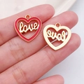 Pink heart-shaped charms with golden love lettering for DIY jewelry making - Red LOVE Hollow Heart Style (21196)