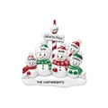 Customized 5-member snowman family Christmas ornament with North Pole signpost design - Quintuple Snowmen Sign Style (A463)