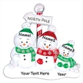 Customizable snowman family Christmas ornament with North Pole sign for holiday tree decor - Triple Snowmen Sign Style (A463)