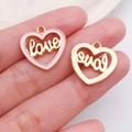 Pink enamel and gold love heart pendants for DIY jewelry making on fingertip - Pink LOVE Hollow Heart Style (21197)