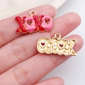 Pink heart XOXO letter charm pendant for DIY necklace jewelry making with gold finish - Red XOXO Letter Plate Style (21198)