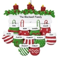 Christmas fireplace resin ornament with 12 personalized red and green hanging mittens - 11 Mittens Style