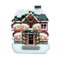 Adorno navideño de resina para familia de 5 personas con diseño de casa y muñeco de nieve - Adorno Muñeco Nieve Casa Familia 5 Personas