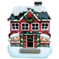 Adorno navideño de casa con muñeco de nieve y ladrillo rojo para colgar en el árbol - Adorno Muñeco Nieve Casa Familia 2 Personas