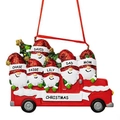 Personalized Christmas gnome family in red truck hanging ornament for tree decoration - 6 Characters Style