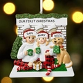 Family of three with golden retriever Christmas ornament featuring Our First Christmas text - 2-Member Family Style