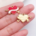 Pink heart arrow pendant with LOVE text and golden metal texture on the back - Red Arrow Through Heart Style (21200)