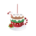 Christmas hot cocoa resin ornament with cute marshmallow faces and festive red stripes - Three Marshmallows