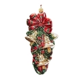 Adorno de árbol de Navidad con lazo de cuadros rojos, campana dorada y agujas de pino - Adorno de Campana para Árbol de Navidad