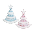 Set aus blau-rosa gestreiften Weihnachtsbaumanhängern aus Harz mit Glitzereffekt - Blauer Stil