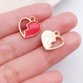 Pink heart-shaped enamel pendant for DIY jewelry making with gold-tone metal back - Red Enamel Half Broken Heart Style (11036)