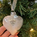 Memorial heart ornament with white feathers and silver 'Brother' charm for Christmas tree - Brother