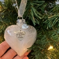 Clear heart ornament with white feathers and Wife memorial tag for Christmas tree - Wife
