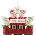 Ornamento natalizio personalizzato famiglia di 4 persone con stivali rossi glitterati - Stile 4 Membri (A492)